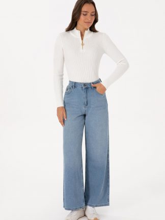 شلوار جین وایدلگ زنانه آبی روشن یو اس پولو