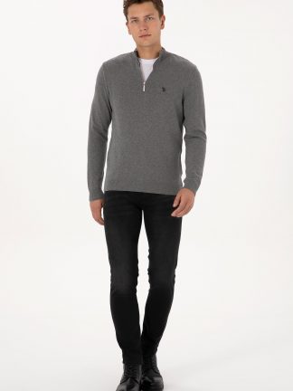 پلیور مردانه خاکی ملانژ یو اس پولو