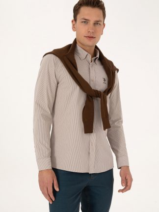 پیراهن آستین بلند مردانه طوسی یو اس پولو