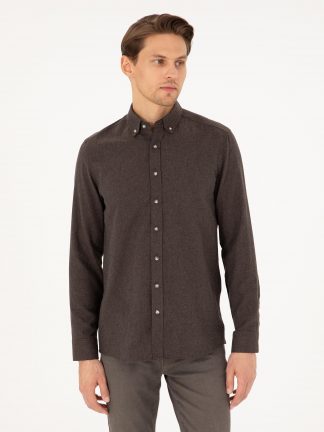 پیراهن آستین بلند مردانه قهوه ای پیرکاردین