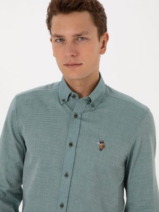 پیراهن آستین بلند مردانه سبز تیره یو اس پولو