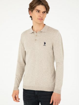 پلیور مردانه طوسی ملانژ یو اس پولو