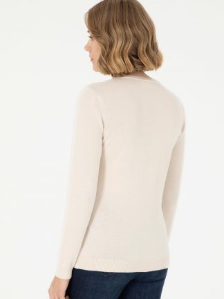 پلیور زنانه کرم ملانژ یو اس پولو