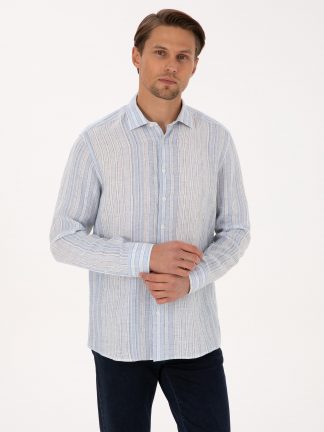 پیراهن آستین بلند مردانه آبی روشن پیرکاردین