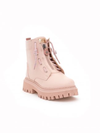 نیم بوت ارتشی دخترانه صورتی بندی و زیپ دار یو اس پولو