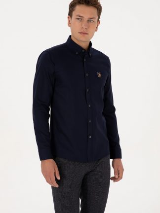 پیراهن آستین بلند مردانه سرمه ای یو اس پولو