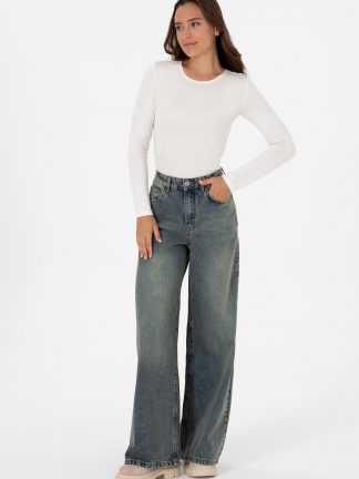 شلوار جین وایدلگ زنانه سبز یو اس پولو