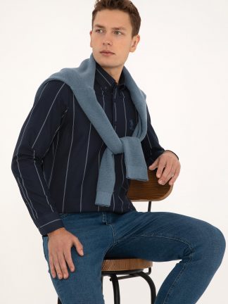 پیراهن آستین بلند مردانه سرمه ای یو اس پولو