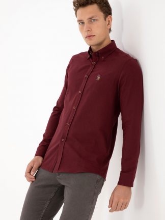 پیراهن آستین بلند مردانه زرشکی یو اس پولو