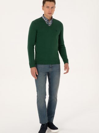 پلیور مردانه سبز تیره یو اس پولو