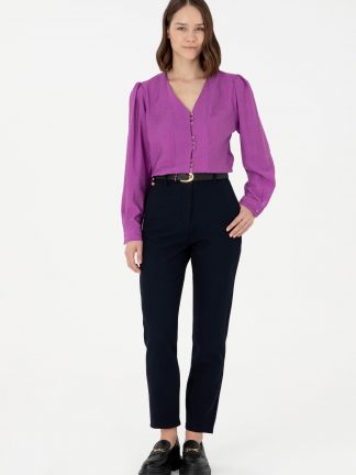 شلوار کتان زنانه سرمه ای یو اس پولو