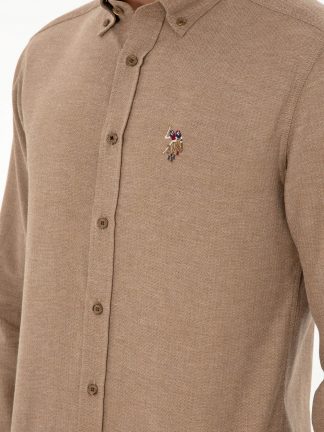 پیراهن آستین بلند مردانه خاکی روشن یو اس پولو