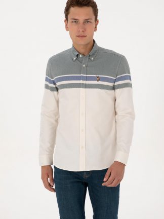 پیراهن آستین بلند مردانه سبز تیره یو اس پولو