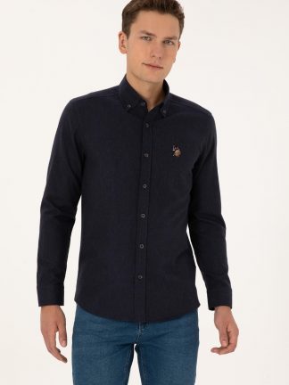 پیراهن آستین بلند مردانه سرمه ای یو اس پولو