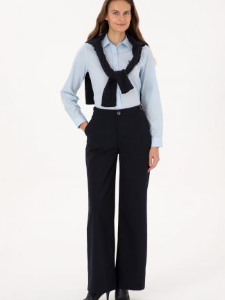 شلوار کتان زنانه سرمه ای یو اس پولو