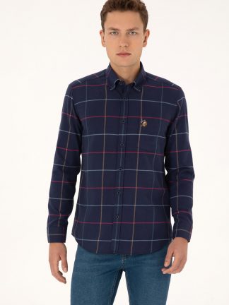 پیراهن آستین بلند مردانه سرمه ای یو اس پولو