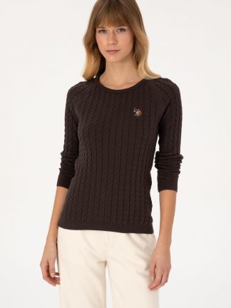 پلیور زنانه قهوه ای تیره یو اس پولو