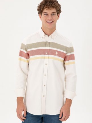 پیراهن آستین بلند مردانه کرم یو اس پولو