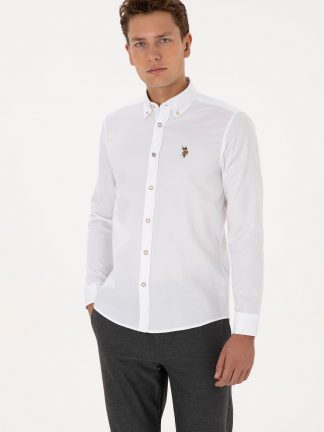 پیراهن آستین بلند مردانه سفید یو اس پولو