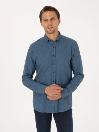 پیراهن آستین بلند مردانه آبی پیرکاردین