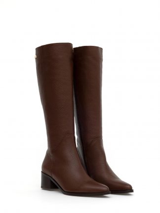 بوت زنانه قهوه ای با پاشنه پهن، نوک باریک یو اس پولو