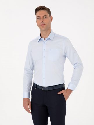 پیراهن آستین بلند مردانه آبی روشن پیرکاردین