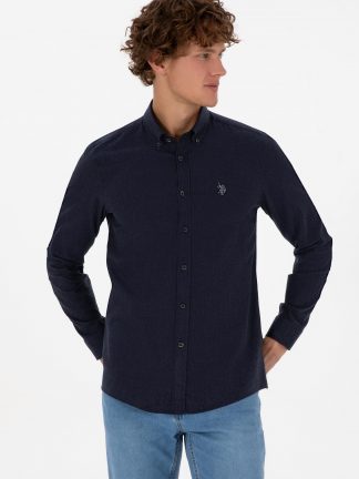 پیراهن آستین بلند مردانه سرمه ای یو اس پولو