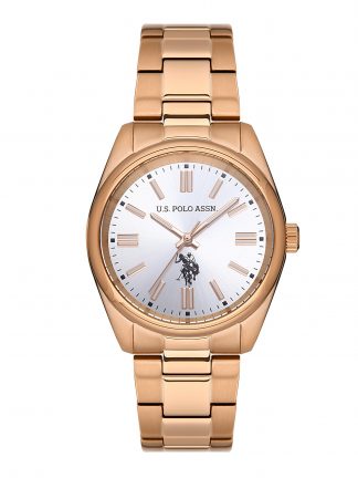 ساعت مچی زنانه صورتی طلایی یو اس پولو