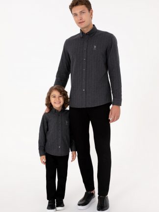 پیراهن آستین بلند مردانه خاکستری تیره یو اس پولو