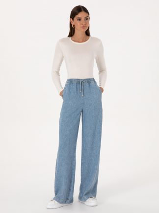 شلوار جین بگ زنانه آبی روشن پیرکاردین