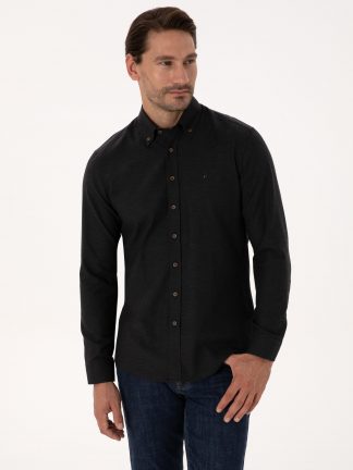 پیراهن آستین بلند مردانه مشکی کاشارل