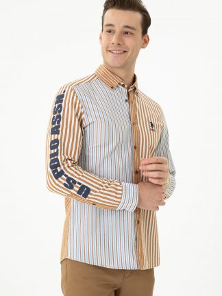 پیراهن آستین بلند مردانه نارگیلی یو اس پولو