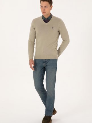 پلیور مردانه خاکی روشن یو اس پولو
