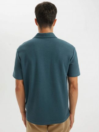 پولوشرت مردانه آبی فیروزه ای دفکتو تصویر ۱