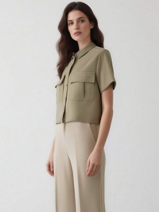 شومیز زنانه خاکی روشن دفکتو تصویر ۱