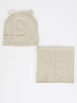 کلاه،شال و دستکش نوزاد پسر بژ دفکتو تصویر ۱