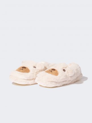 دمپایی روفرشی دخترانه بژ مدل خرس عروسکی دفکتو