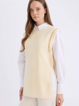 جلیقه زنانه بژ دفکتو تصویر ۱