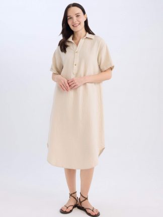 پیراهن میدی زنانه بژ دفکتو تصویر ۱