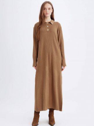 پیراهن بافت زنانه بژ دفکتو تصویر ۱