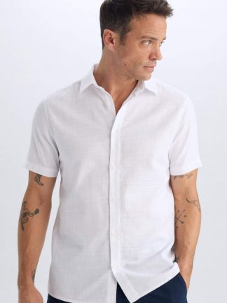 پیراهن آستین کوتاه مردانه سفید دفکتو