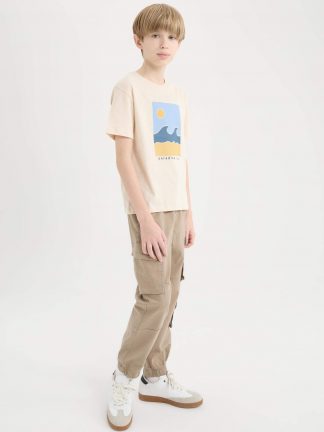 شلوار جاگر پسرانه قهوه ای روشن دفکتو تصویر ۱