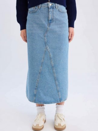 دامن جین زنانه نعنایی (فرعی) (مادر:آبی) دفکتو تصویر ۱