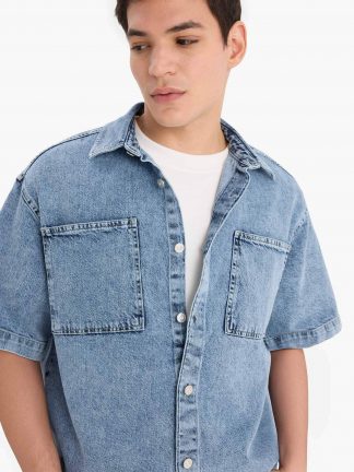 پیراهن جین مردانه نعنایی (فرعی) (مادر:آبی) دفکتو تصویر ۱