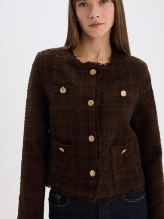 کت زنانه قهوه ای روشن دفکتو تصویر ۱