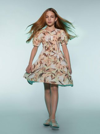 پیراهن دخترانه قهوه ای روشن دفکتو