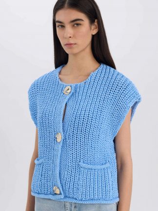 جلیقه بافت زنانه آبی دفکتو