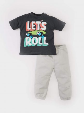 ست لباس نوزادی پسرانه خاکستری تیره دفکتو