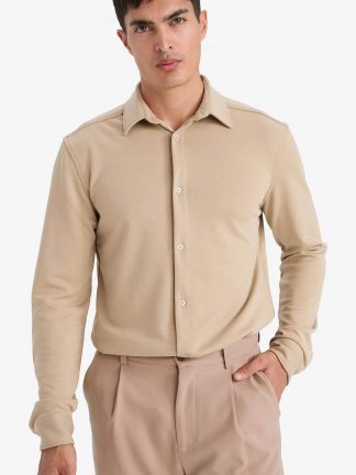 پیراهن آستین بلند مردانه بژ دفکتو تصویر ۱