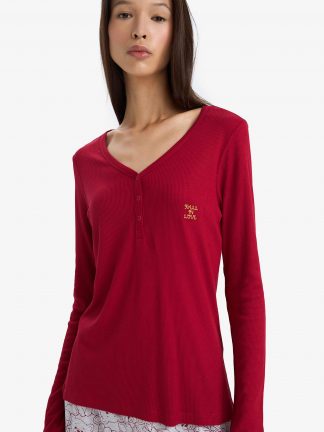 تیشرت زنانه زرشکی دفکتو تصویر ۱